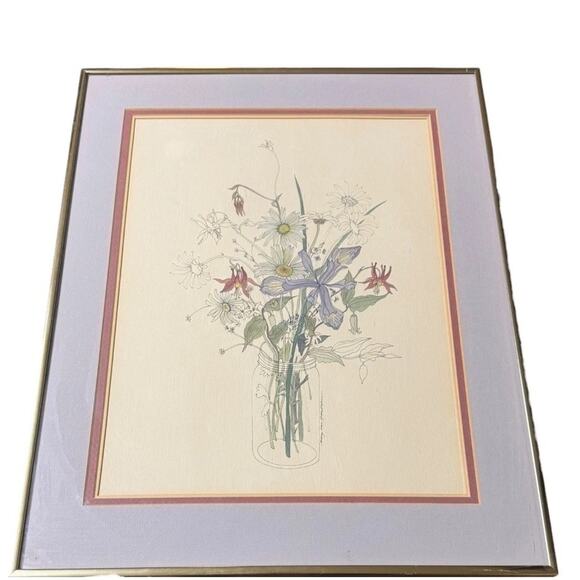 Mary Lou Goertzen Wildflower Bouquet Art Print Framed Vintage Floral Cottage - Picture 2 of 11